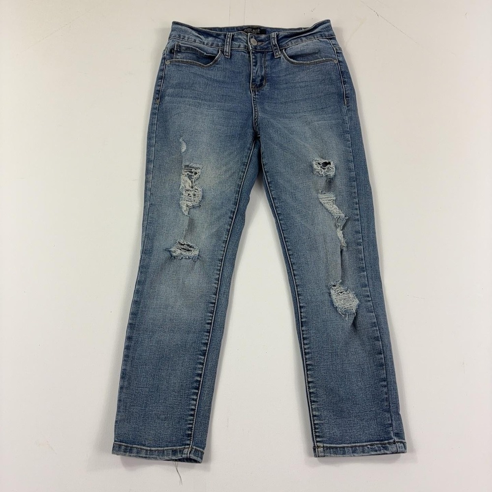Judy Blue Capri Jeans Womens 27 Blue Medium Wash Mid Rise Distressed Crop Denim